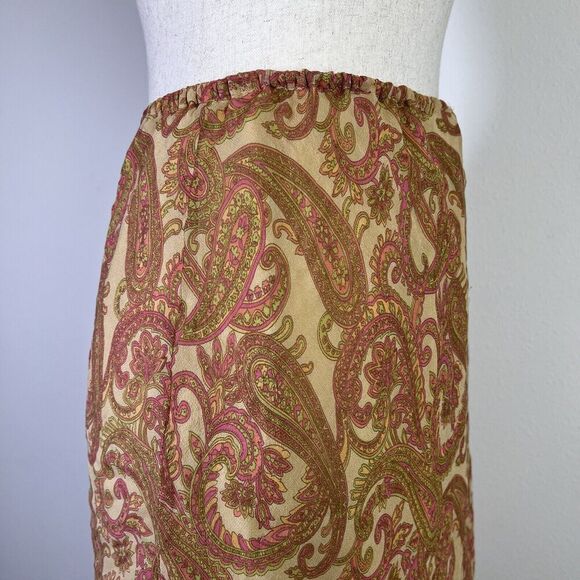 Finity Naturals 100% Silk Boho Skirt Midi Length Size 4 Paisley Yellow/Pink - Picture 10 of 14